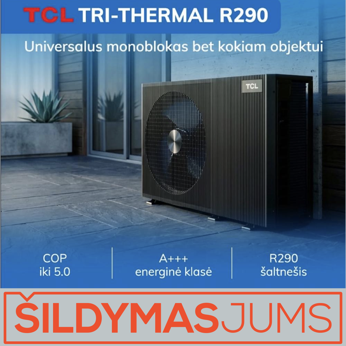 TCL PRO Monoblokas šilumos siurblys oras-vanduo THMLd-14S/9FBP-A 14kW be karšto vandens talpos, su vėsinimo funkcija, su 9kW tenu, R290 400V TCL PRO Monoblokas šilumos siurblys oras-vanduo THMLd-14S/9FBP-A 14kW be karšto vandens talpos, su vėsinimo funkcija, su 9kW tenu, R290 400V